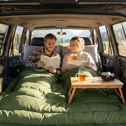 Green Double Sleeping Bag for Adults with 2 Pillows, Queen Size Camping Gear