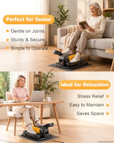 VIVURN Orange Mini Under Desk Elliptical Pedal Exerciser 12 Speed, Auto Modes