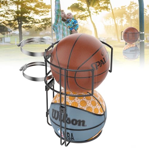 Outdoor Basketball Holder Wall Mount & Pole Rack for 2 Balls
