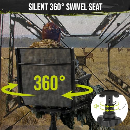 HUNTSEN Standard Edition 360° Silent Swivel Hunting Chair – Heavy Duty Ground Blind Seat with Adjustable Legs & Armrest, Supports 330lbs