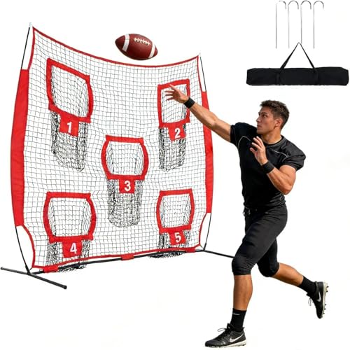 7x7ft Football Throwing Net with 5 Targets Portable QB Training Equipment