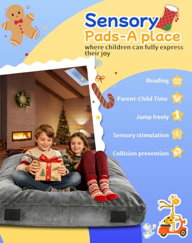 Kids Sensory Crash Pads 3 x 3 ft Grey - Safe Cushioned Play & Therapy Mat