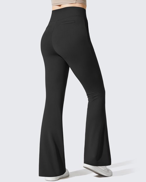 G4Free Fleece Lined Pants Women High Waist Flare Winter Leggings with Pockets Thermal Trousers for Yoga Causal Workout(Black,M,31'')