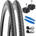 Black 700x25C Road Bike Tires with Tubes & Rim Strips - 2 Pack