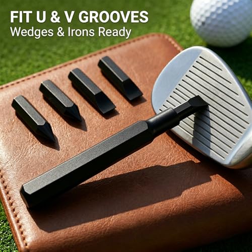 Golf Club Groove Sharpener Tool with Magnetic Quick-Change - Black - 4 Tips, Aluminum Handle