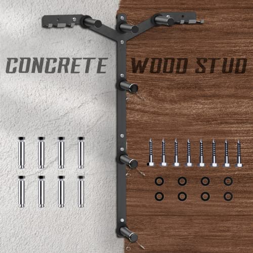 Wall Mounted Weight Plate Rack & Barbell Holder - Heavy Duty Steel, Black (Yes4All 6 Pegs & 4 Barbell Storage, Load up to 1190 lbs) - A. Black