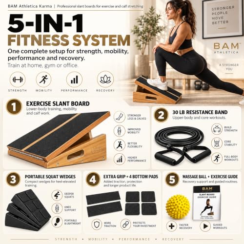 Therapyflex Pro 5-in-1 Adjustable Slant Board for Calf & Injury Rehab | BAM Athletica Karma
