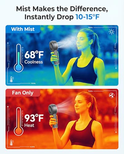 White Handheld Fan with Mist & AC-Level Ice Cooling - Portable, 1-199 Speed