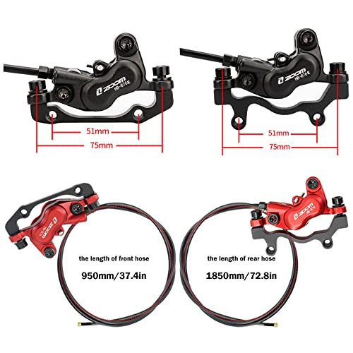 Electric Bike Hydraulic Brake Set with 180mm Rotors - Red, 2-Pin Connector