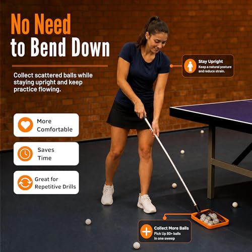 Ping Pong Ball Picker Tool for Table Tennis - Orange & Black - Fast & Safe Collection Accessory