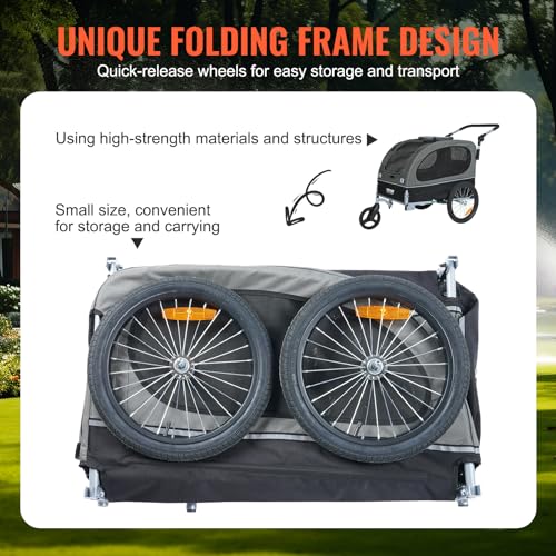 VEVOR 88lbs Dog Bike Trailer & Pet Stroller 22-Inch Wheel, 2-in-1 Bicycle Carrier