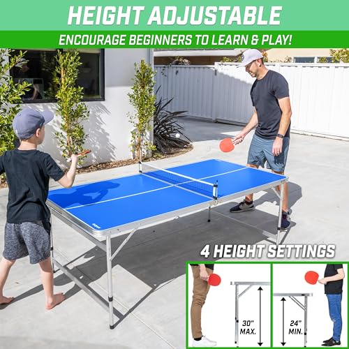Mid-Size Table Tennis Table Set 6x3 ft - Adjustable Height, Blue Variation