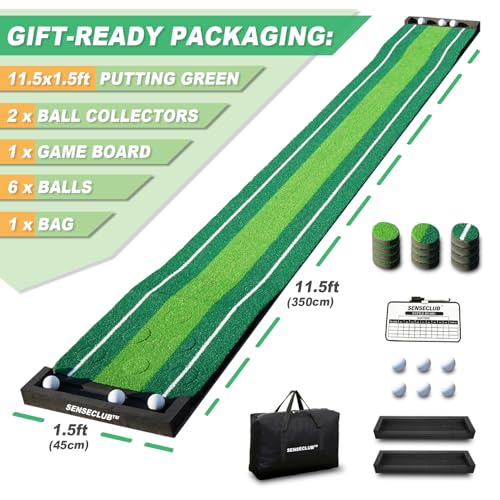 Indoor Putting Green Game Set - 12-Hole Pro Golf Practice Mat with Ball Collection