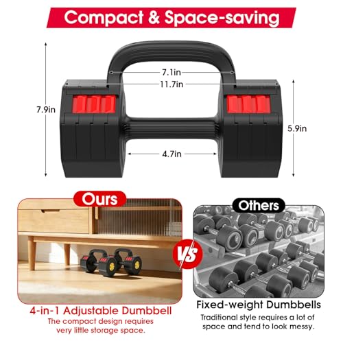 Black Adjustable Dumbbell Set 4-in-1 5-20.5lb for Home Gym - Hamjoiet