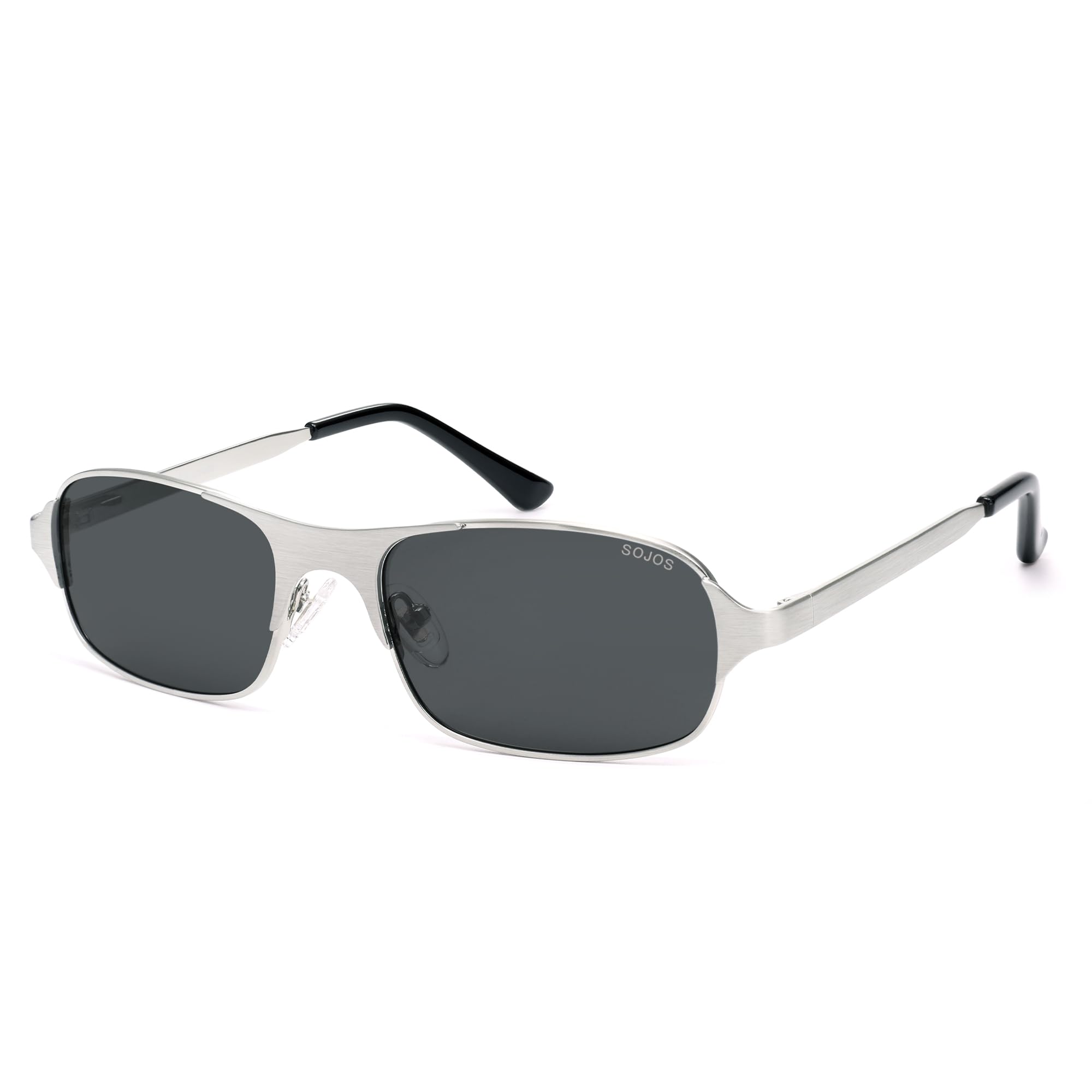 SOJOS Retro Rectangle Polarized Sunglasses for Men Women, 70s 80s Vintage Small Square Sunnies SJ1267, Brushed Silver/Grey