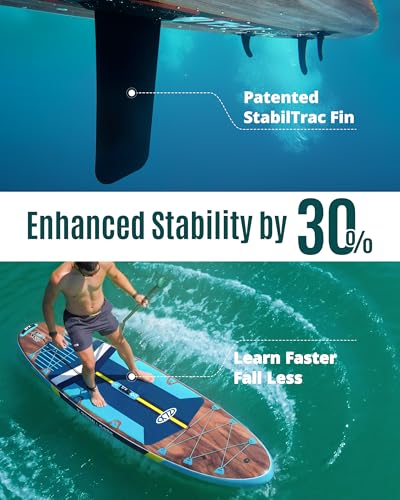 ZLX 11'6x35in Inflatable Paddle Board - Black Wood Wide Stable SUP for Adults