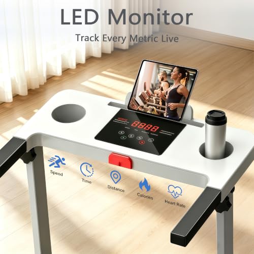 White Walking Pad Treadmill with 8% Incline, Handle Bar & Remote Control