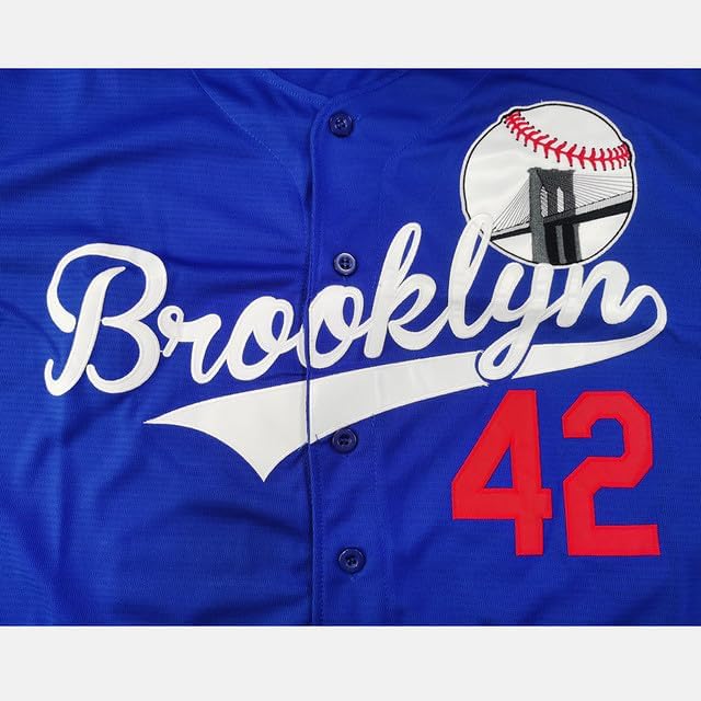 Men's Blue 42 Baseball Jersey - 90s Hip Hop Style Button Down Shirt XL