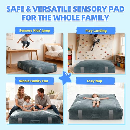 GYMMALL Gray 3'x4' Crash Sensory Pad with EPE Foam for Kids, Autism & Therapy Safety