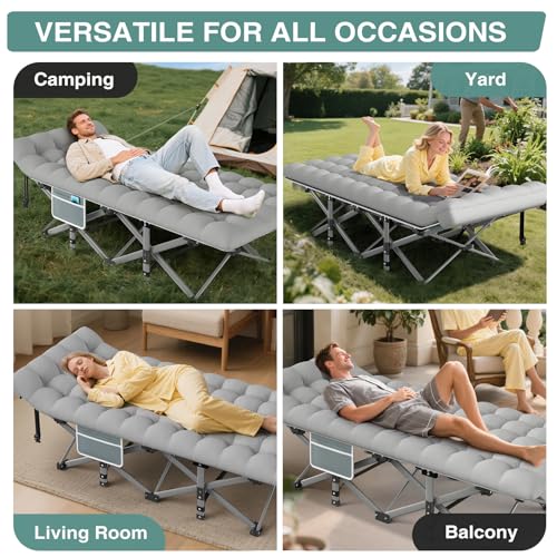 Camping Cot for Adults with Mattress - Heavy-Duty Folding Bed, 1200D Oxford, Supports 500LBS, 28