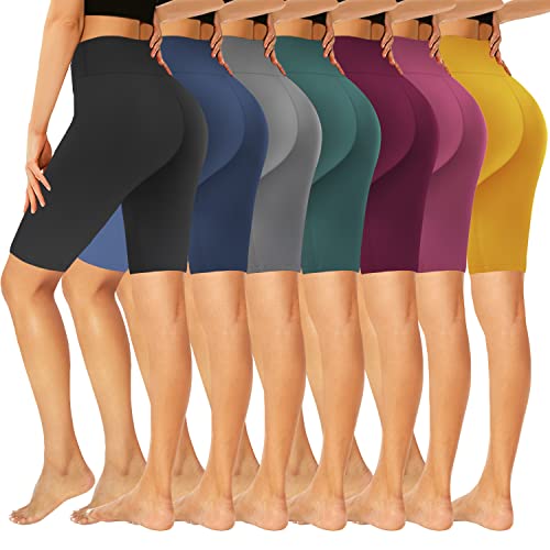 High Waisted Biker Shorts for Women 8 Inch - 7 Pack Soft & Comfortable