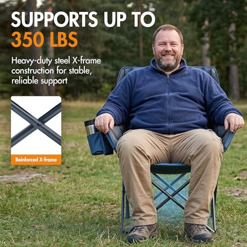 Portal 32" Wide Oversized Folding Camping Chair with Thick Padding - Blue, 2 Pack