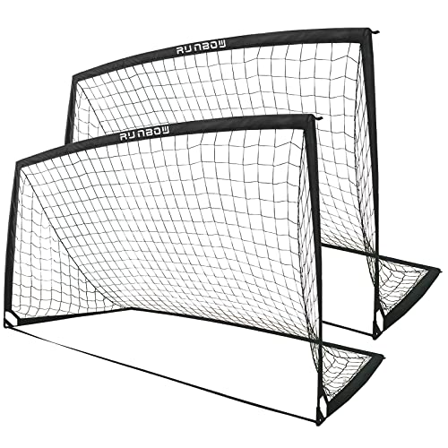 RUNBOW 9x5 FT Kids Soccer Goals Set - 2 Pack, Portable Backyard Soccer Nets with Carry Bag, Black