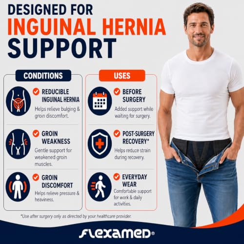 FlexaMed Men’s Inguinal Hernia Support Belt Right/Medium - Black