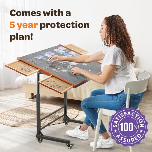 JoyBerri Adjustable Height Gray Jigsaw Puzzle Table with Drawers – All Ages