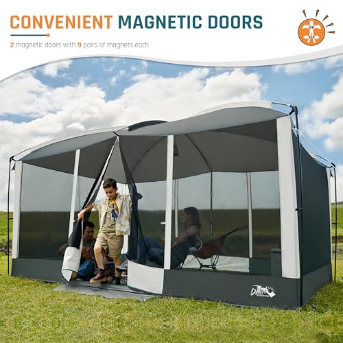 DMH Outdoors Gray 13x9 ft Screen House Tent with Mesh & Magnetic Doors