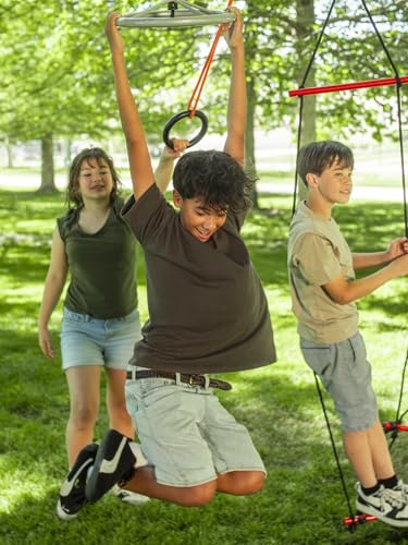 Slackers Deluxe Ninjaline Kit 56 ft with 9 Obstacles - Outdoor Ninja Warrior Equipment for Kids