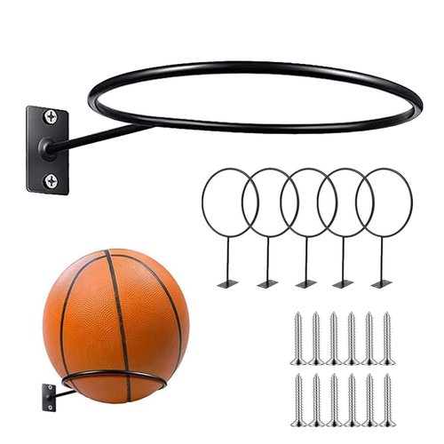 MfhdgXAvs Ball Holder Wall Mount - Basketball Return Attachment 6Pcs Universal Metal Ball Holder for Basketball Football Volleyball Soccer Storage Display