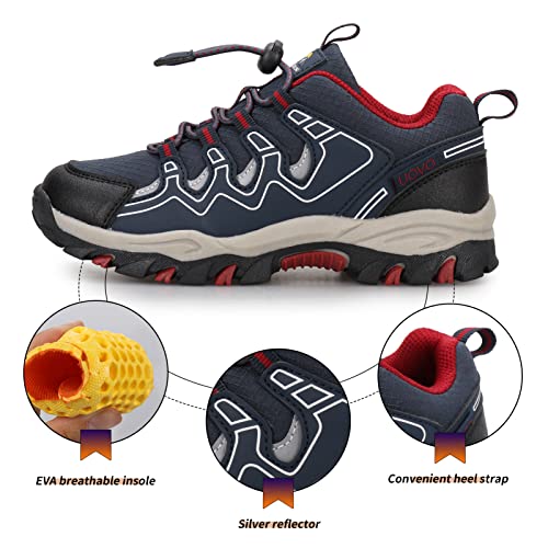 Kids Hiking Shoes Waterproof Slip-Resistant Outdoor Trekking Sneakers - Big Kid Navy Blue Red 3.5