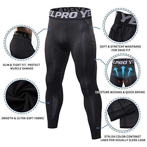 Men's Compression Pants Leggings - Cool Dry Baselayer Tights Large Black