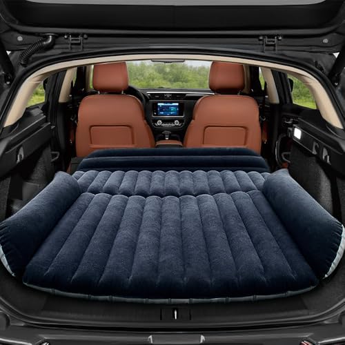 HAOYAO Blue SUV Air Mattress Inflatable Car Bed with Flocked Surface, Adjustable Bolsters & Electric Pump