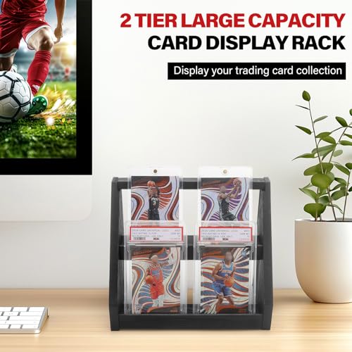 GIASSVIO 2-Tier Black Wooden Trading Card Display Stand for Graded Cards
