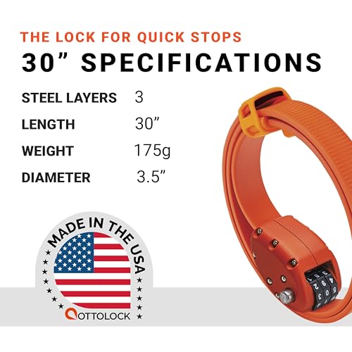 OTTOLOCK Cinch Bike Lock 30 Inch - Orange, Lightweight Theft Deterrent