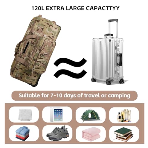 Goloni Camo 120L Heavy Duty 3-Wheel Rolling Duffle Bag for Travel & Outdoor