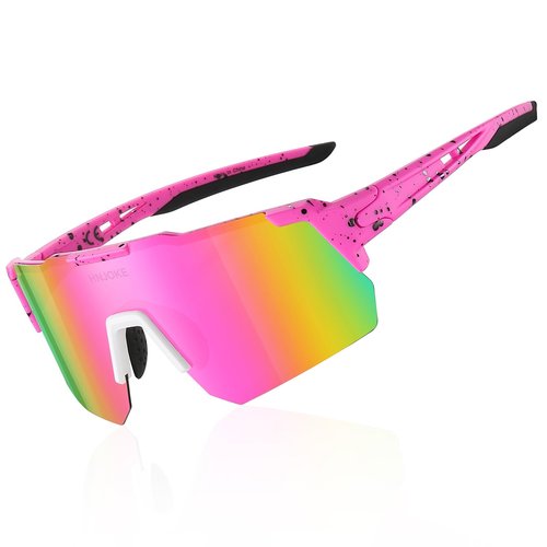 HNJOKE Sports Polarized Sunglasses, UV 400 Protection Running Glasses for Women, Mens Cycling Glasse for Cycling Biking Running Hiking Golf Fishing, Pink