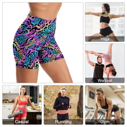 Leopard High Waisted Yoga Shorts Tummy Control Biker Shorts for Women Large