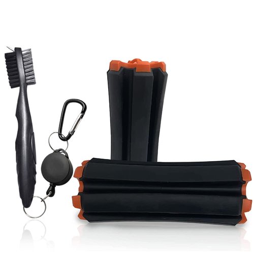 Golf Club Carrier with Golf Club Brush & Carabiner Clip Holds up to 6 Golf Clubs, Keeps Your Clubs Visible, Clean and Dry Premium Quality Golf Club Holder (Black Orange)