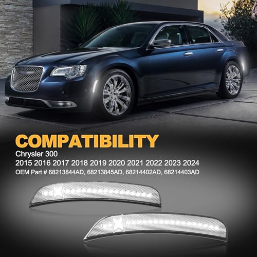 Gempro Xstyle LED Side Marker Lights for Chrysler 300 White Clear - Front & Rear Bumper Signal Lamps