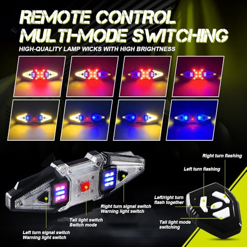 2 PCS Bike Turn Signals with Tail Light & Remote Control - USB Rechargeable, Waterproof
