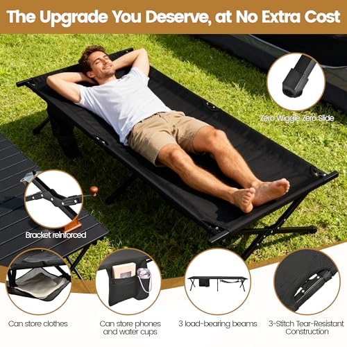 WEIDIORME Portable Camping Cot for Adults Black - Foldable Outdoor Bed