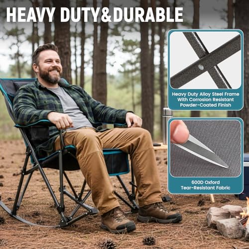 FUNDANGO Grey Rockease-1 Pack Oversized Rocking Camping Chair for Adults, 440Lbs