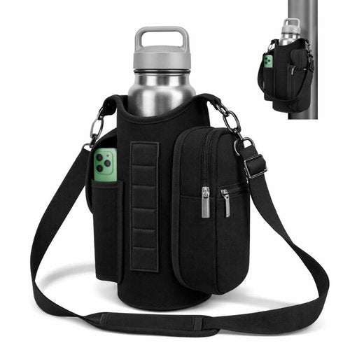 lesofia Magnetic Gym Bag Water Bottle Holder with Phone Pockets & Shoulder Strap,5 Built-in Magnets Gym Bottle Pouch Carrier Sleeve,Magnetic Bag Gym Accessories Organizer for Men Women (Black)