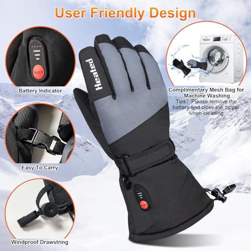 Large Rechargeable Heated Gloves for Men & Women Waterproof Winter Hand Warmers