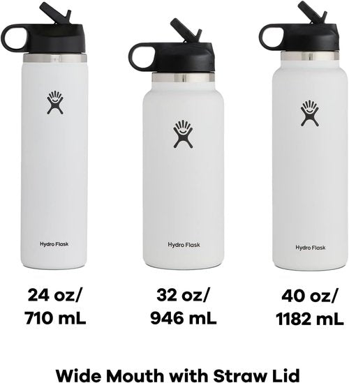Hydro Flask 32 oz Wide Mouth Water Bottle - Black Straw Lid for Easy Hydration
