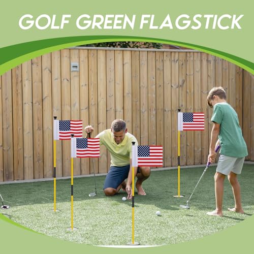 Meooeck 4 Pack Golf Flag Cup Set for Putting Green with American Flags & Portable Flagsticks