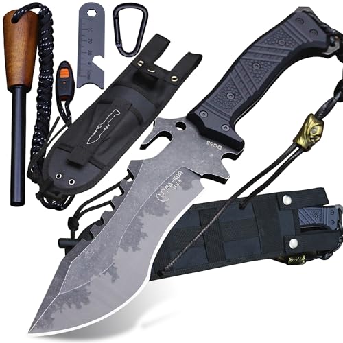 Fixed Blade Survival Knife with 8mm DC53 Steel 15.4in Full Tang & Nylon Sheath